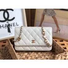 chanel Lambskin, Enamel & Gold-Tone Metal Wallet on Chain Bag AP3035 WHITE 2022