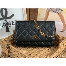 chanel Lambskin, Enamel & Gold-Tone Metal Wallet on Chain Bag AP3035 BLACK 2022