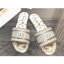 Dior White and Gold-Tone Gradient Butterflies Embroidered Cotton with Metallic Thread Dway Slide 2024