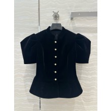 DIOR BLACK VELVET Fitted Short-Sleeved Jacket 2024