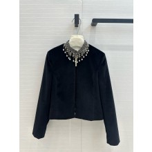 DIOR BLACK VELVET Embroidered Cropped Jacket 2024