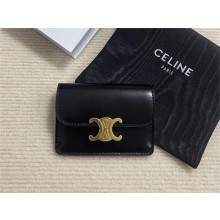 CELINE  CARD HOLDER WITH FLAP TRIOMPHE in Shiny calfskin Black 10I583 2023