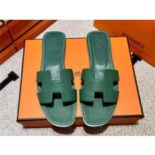 Hermes Oran Flat slippers in epsom leather vert lierre 