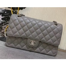 Chanel caviar leather 1112 Classic Medium flap bag gray with Silver Hardware
