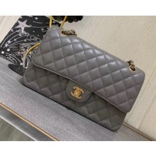 Chanel caviar leather 1112 Classic Medium flap bag gray with gold Hardware