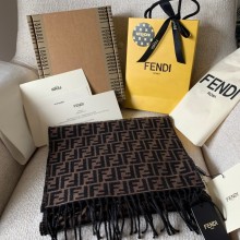 fendi logo printed wool scarf coffee 2021