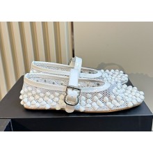 Alaia Ballet Flats in Fishnet and Patent Leather with Pyramid Studs white 2024  