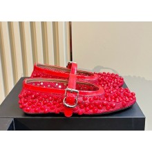 Alaia Ballet Flats in Fishnet and Patent Leather with Pyramid Studs red 2024  