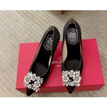 roger vivier Efflorescence Pumps Silk blend satin with Crystal buckle black 1104-2024