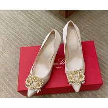 roger vivier Efflorescence Pumps Silk blend satin with Crystal buckle white 1104-2024