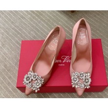 roger vivier Efflorescence Pumps Silk blend satin with Crystal buckle pink 1104-2024