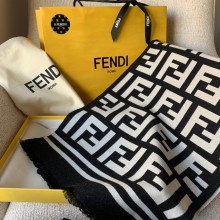 fendi logo printed wool scarf black/white 2021 
