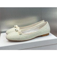 Dior Ballet Flats with Grosgrain bow and Pearl in WHITE Quilted Cannage Calfskin 2024