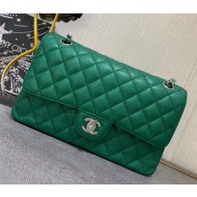 Chanel 1112 Caviar Medium Classic Flap Bag Green with silver hardware