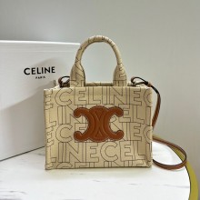 celine small Cabas bag in TEXTILE WITH CELINE ALL-OVER print Natural / Tan 2023