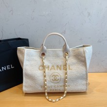 Chanel Deauville medium Shopping Tote Bag A93786 Towel Fabric Beige 2021