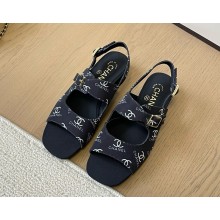 Chanel satin CC logo flat sandals Black 1217-2024