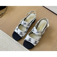 Chanel satin CC logo sandals white 1217-2024