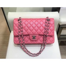 Chanel Caviar leather 1112  Classic Medium Flap Bag Dark Pink with silver hardware