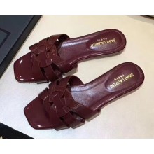Saint Laurent Slide Sandal In Patent Leather With Intertwining Straps Burgundy 2018