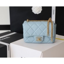 chanel Lambskin, Enamel & Gold-Tone Metal Mini Flap Bag light blue AS3113 2022(original quality)