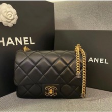 chanel Lambskin, Enamel & Gold-Tone Metal Mini Flap Bag black AS3113 2022(original quality)