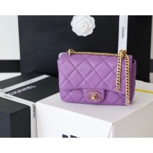 chanel Lambskin, Enamel & Gold-Tone Metal Mini Flap Bag purple AS3113 2022(original quality)