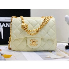 CHANEL SHEEPSKIN MINI CLASSIC FLAP BAG WITH A CAMELLIA AS4040 LIGHT YELLOW 2023