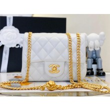 CHANEL SHEEPSKIN MINI CLASSIC FLAP BAG WITH A CAMELLIA AS4040 WHITE 2023
