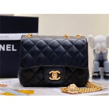 CHANEL SHEEPSKIN MINI CLASSIC FLAP BAG WITH A CAMELLIA AS4040 BLACK 2023