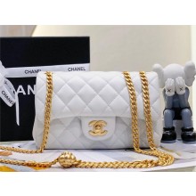CHANEL SHEEPSKIN SMALL CLASSIC FLAP BAG WITH A CAMELLIA AS4041 WHITE 2023