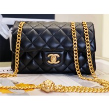 CHANEL SHEEPSKIN SMALL CLASSIC FLAP BAG WITH A CAMELLIA AS4041 BLACK 2023