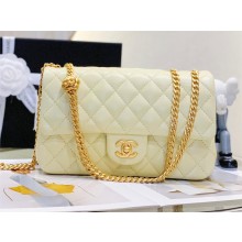 CHANEL SHEEPSKIN MEDIUM CLASSIC FLAP BAG WITH A CAMELLIA AS4046 LIGHT YELLOW 2023