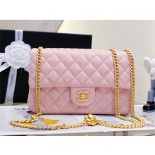 CHANEL SHEEPSKIN MEDIUM CLASSIC FLAP BAG WITH A CAMELLIA AS4046 PINK 2023
