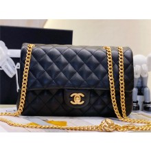 CHANEL SHEEPSKIN MEDIUM CLASSIC FLAP BAG WITH A CAMELLIA AS4046 BLACK 2023