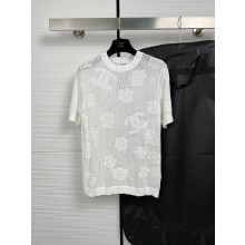 CHANEL camellia KNITTED T-SHIRT WHITE 2023