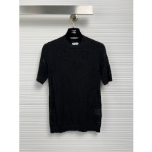 CHANEL camellia KNITTED T-SHIRT BLACK 2023