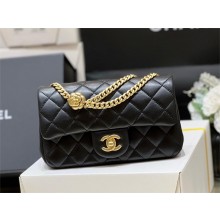 CHANEL SHEEPSKIN SMALL CLASSIC FLAP BAG WITH A CAMELLIA AS4041 BLACK 2023(ORIGINAL QUALITY)