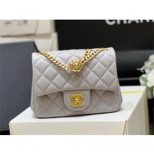 CHANEL SHEEPSKIN MINI CLASSIC FLAP BAG WITH A CAMELLIA AS4040 GRAY 2023(ORIGINAL QUALITY)