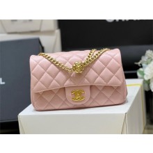 CHANEL SHEEPSKIN SMALL CLASSIC FLAP BAG WITH A CAMELLIA AS4041 PINK 2023(ORIGINAL QUALITY)