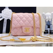 CHANEL SHEEPSKIN MINI CLASSIC FLAP BAG WITH A CAMELLIA AS4040 PINK 2023