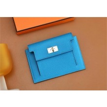 Hermes kelly pocket compact wallet in epsom leather bleu zanzibar(Full Handmade)