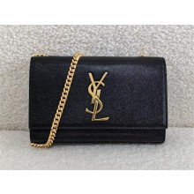 Saint Laurent kate small in grain de poudre embossed leather black/gold 2024(original quality)