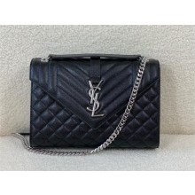 saint laurent envelope medium in quilted grain de poudre embossed leather BLACK/SILVER 2024(original quality)