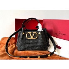 Valentino VLogo raffia Straw tote Small bag black 2022