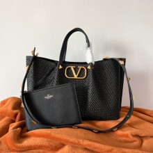 Valentino VLogo raffia Straw tote Large bag black 2022