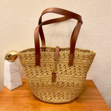 saint laurent panier small bag in crochet raffia and smooth leather NATUREL 2023