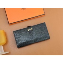 Hermes Bearn Long Wallet in matt alligator leather noir(Full Handmade)