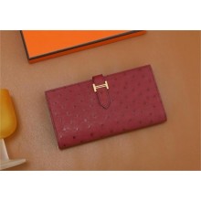 Hermes Bearn Long Wallet in ostrich leather bordeaux(Full Handmade)