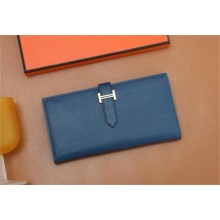Hermes Bearn Long Wallet in mysore leather deep blue(Full Handmade)